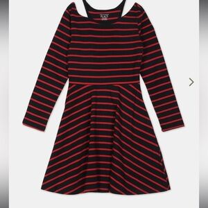 Children's Place Girls black Red Stripe Long Sleeve Skater‎ Dress Size 5-6 small